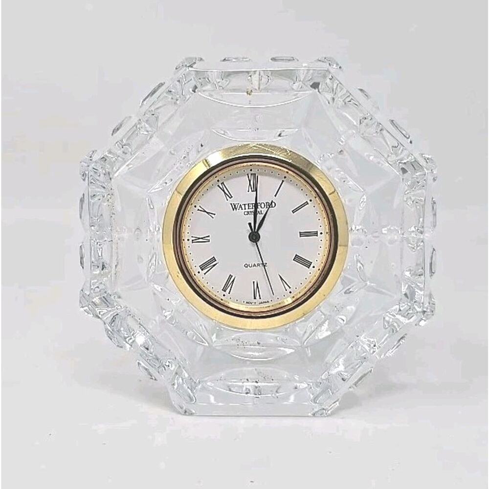 Waterford‎ Crystal Octagonal Ireland Travel Desk Clock Works 2.75"h PB193